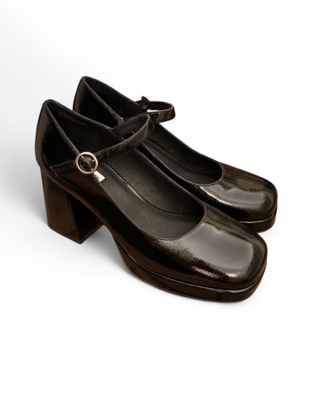 Steve Madden Black Patent Mary Jane Block Heel Pumps